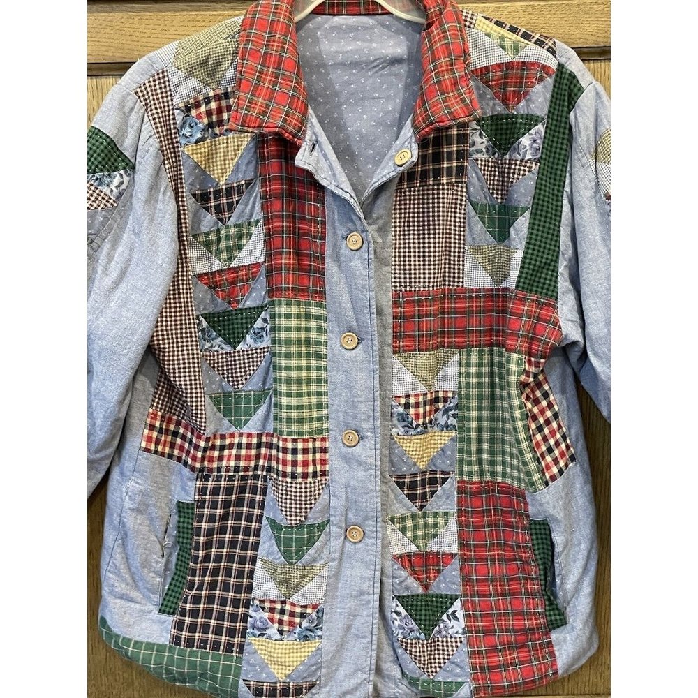 Vintage Quilted Patchwork Handmade Coat Jacket Reversible Primitive Country USA